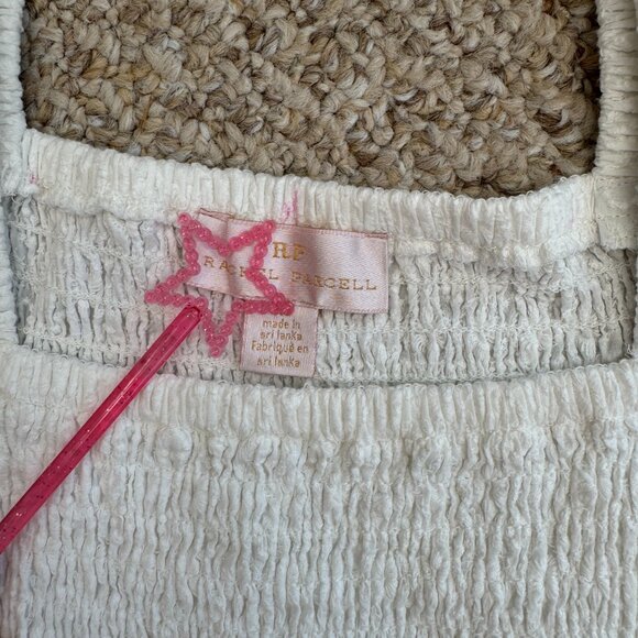 RACHEL PARCELL Size XS Smocked Puff-Sleeve Cotton Minidress White Cottagecore - Picture 3 of 8